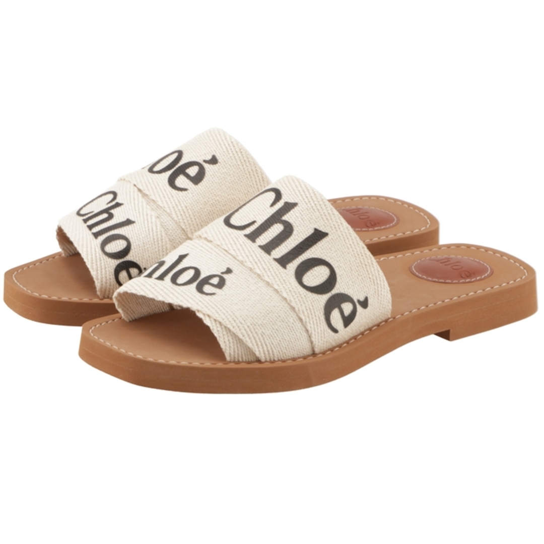 Chloe(クロエ)のクロエ CHLOE サンダル WOODY ロゴ リネン フラットミュール シューズ 靴 CHC22U188 Z3 101 レディースの靴/シューズ(サンダル)の商品写真
