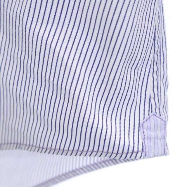 ポールスミス 袖刺繍入り ストライプ柄 長袖 シャツ S 白×紺 紫ステッチ Paul Smith ワイシャツ メンズ  【R221101】 メール便可57cm肩幅
