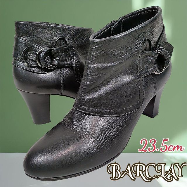 BARCLAY(バークレー)のバークレー◎ショートブーツ ブーティー(23.5)ジップアップ 太ヒールリボン レディースの靴/シューズ(ブーツ)の商品写真