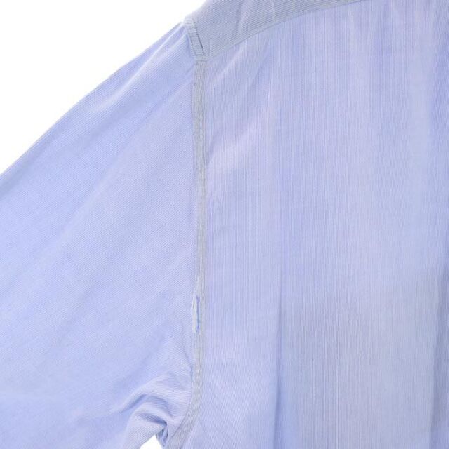 エンポリオアルマーニ ストライプ 長袖 ボタンダウンシャツ 17/43 ブルー系 Emporio Armani ロゴ刺繍 メンズ 【中古】  【221102】 メール便可