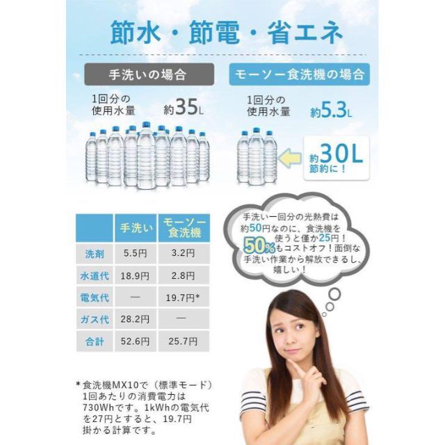 MooSoo 食洗機 食器洗い乾燥機 工事不要 タンク式 節水 コンパクト 小型 6