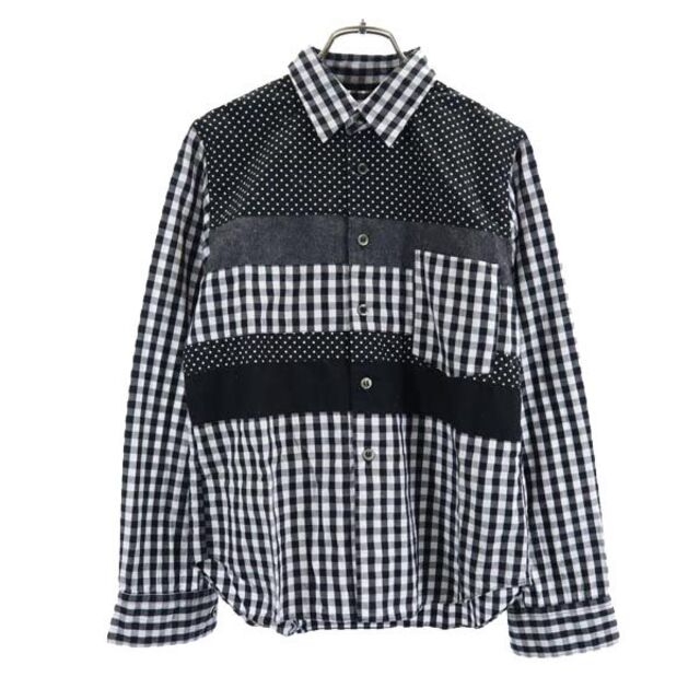 ブラックコムデギャルソン 日本製 総柄 長袖 シャツ XS 白×黒 BLACK COMME des GARCONS レディース   【221128】 メール便可