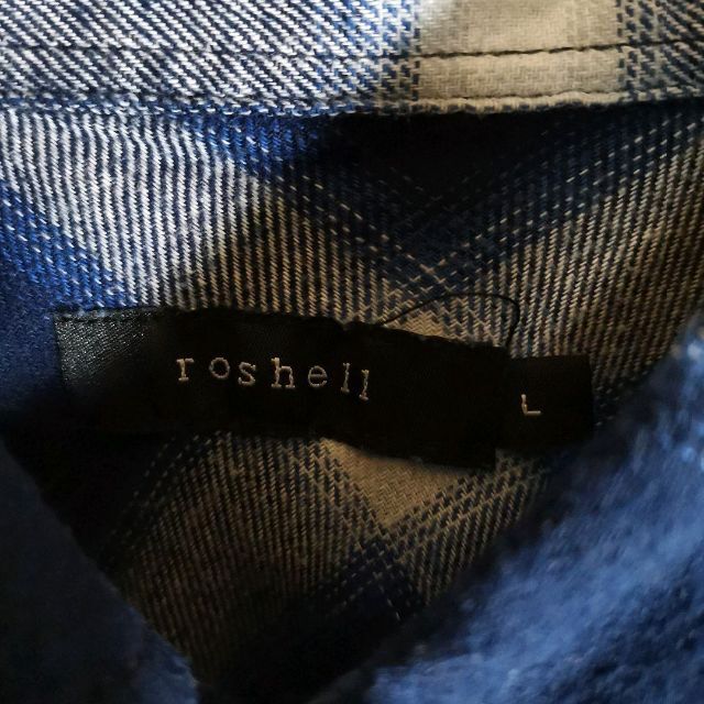 デザイン シャツ オンブレ チェック 青 カート・コバーン ロング丈 メンズのトップス(シャツ)の商品写真