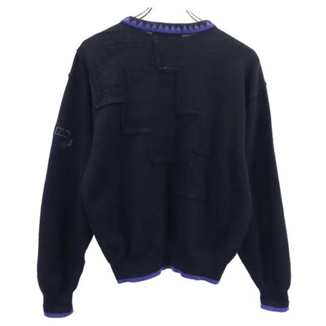 ケンゾー ウール100％  ロゴ刺繍 ゴルフニット 黒系 KENZO 長袖セーター メンズ  221115 1