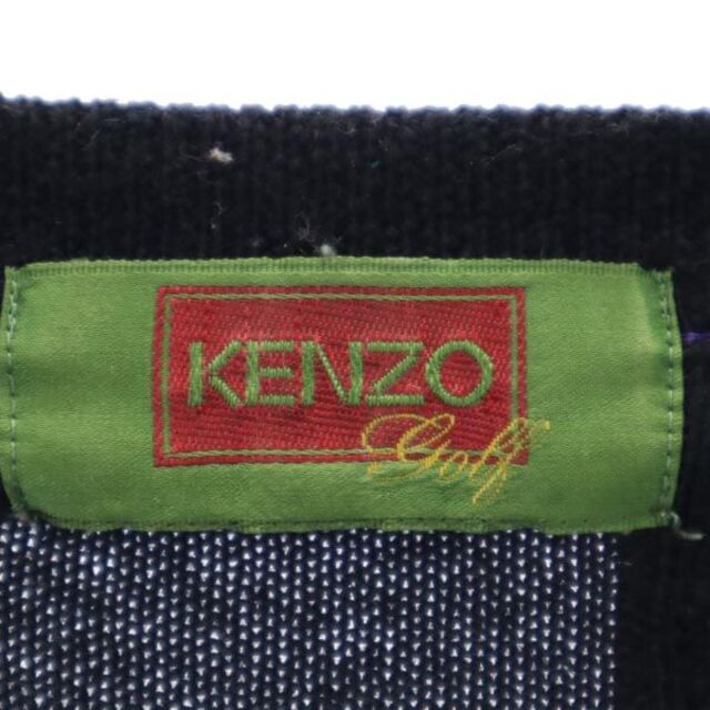 ケンゾー ウール100％  ロゴ刺繍 ゴルフニット 黒系 KENZO 長袖セーター メンズ  221115 7
