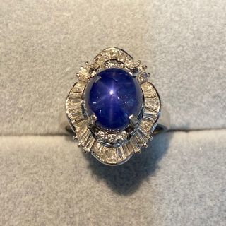 逸品　数回　定価150万　PT上質S5.19ct　サファイヤ　ダイヤ　リング　(リング(指輪))