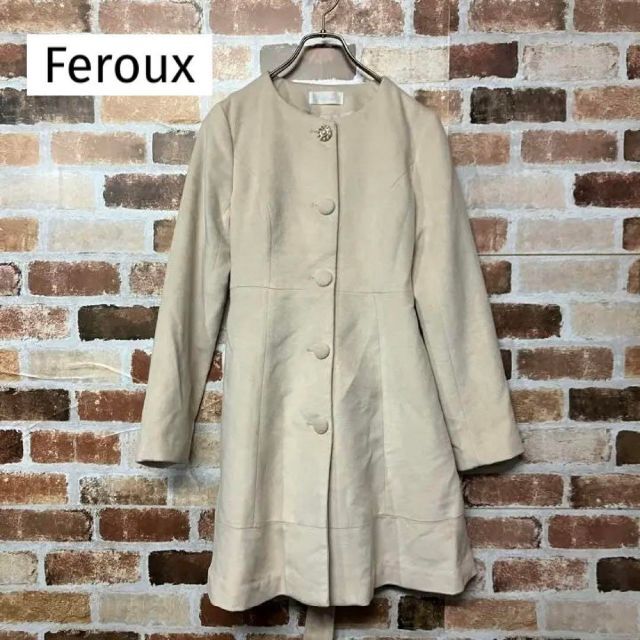 【Feroux】パールボタンノーカラーフレアコート