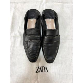 ZARA　スタッズ レザー フラットシューズ　36サイズ　ブラック