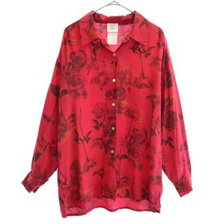 ローラアシュレイ(LAURA ASHLEY)のローラアシュレイ シルク100％ ローズ柄 長袖 シャツ USA 6 レッド laura ashley レディース 【中古】  【221123】 メール便可(シャツ/ブラウス(半袖/袖なし))