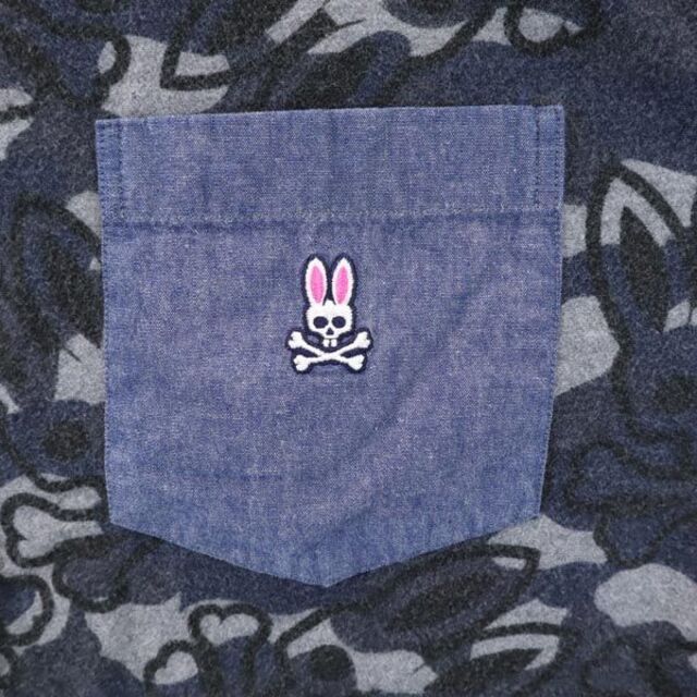 サイコバニー 日本製 総柄 ゴルフシャツ L ネイビー系 Psycho Bunny ロゴ刺繍 メンズ  221106 5