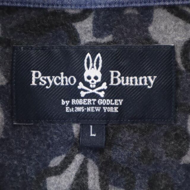 サイコバニー 日本製 総柄 ゴルフシャツ L ネイビー系 Psycho Bunny ロゴ刺繍 メンズ  221106 7