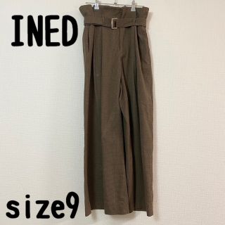 イネド(INED)の【INED】ハイウェストワイドパンツ　（古着）(カジュアルパンツ)