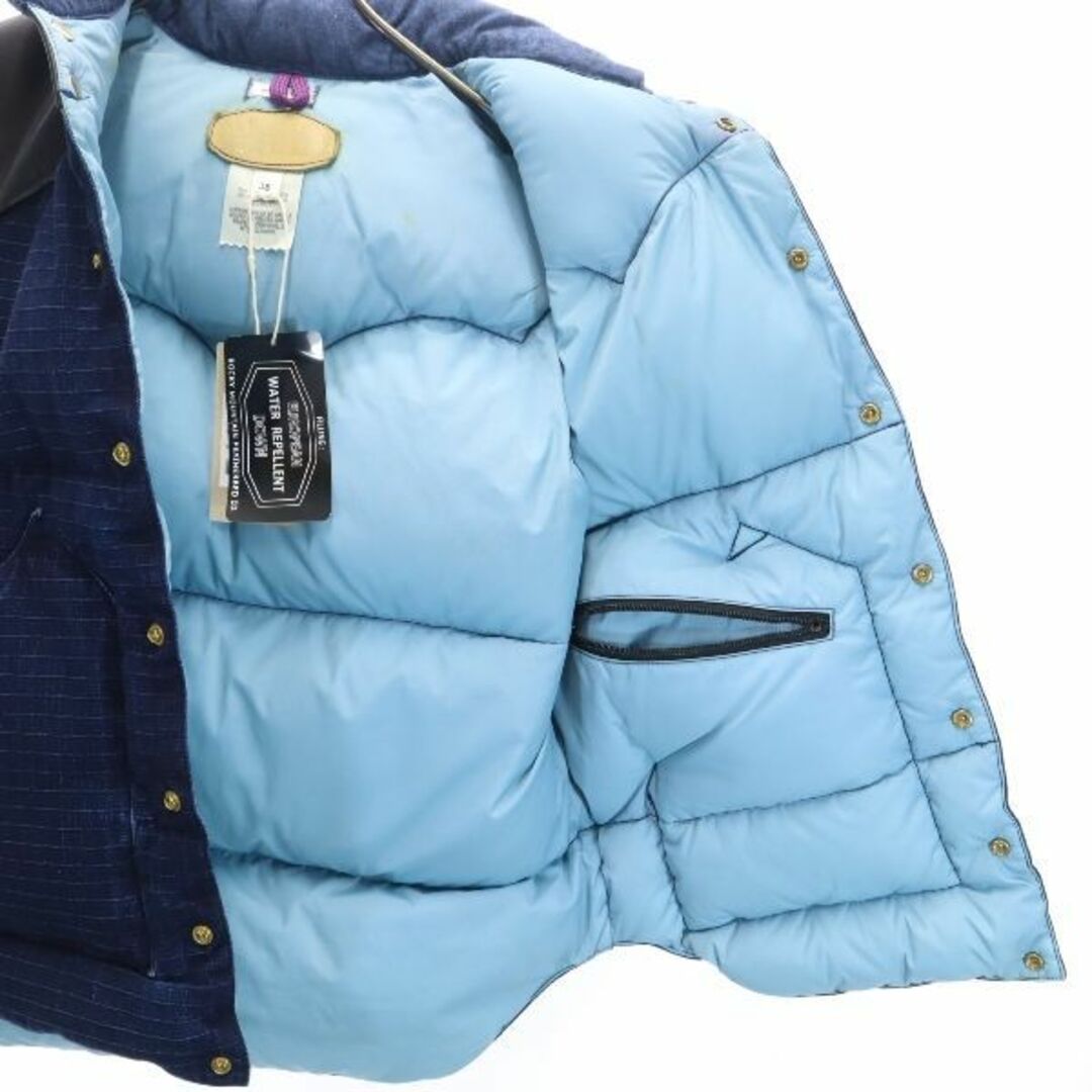 美品 ロッキーマウンテンフェザーベッド　ウエアハウス レザー切替 ダウンベスト 38 ネイビー Rocky Mountain FeatherBed　weahouse メンズ   【R221112】