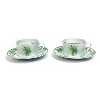 ディオール Dior モーニングカップ ソーサー ペアセット 食器 コップ お皿 マグカップ 陶器 ホワイト×グリーン 新品同様