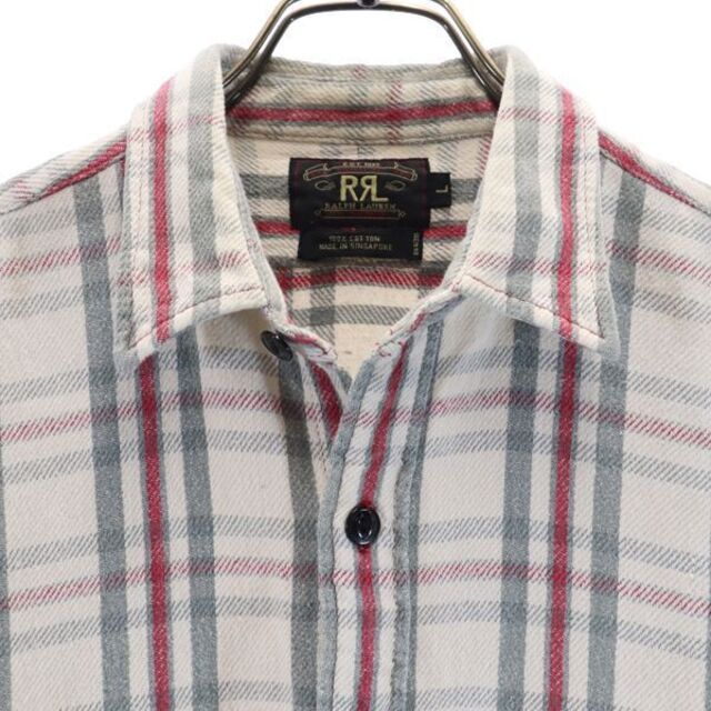 RRL 初期黒タグ 赤三ツ星 ネル チェック柄 長袖 シャツ L ダブルアールエル グレー系 RN41381 ラルフ メンズ  【RR221119】