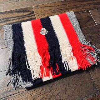 モンクレール(MONCLER)の【美品】MONCLER マフラー トリコロール モンクレール ネイビー レッド(マフラー)