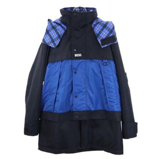 ディーゼル(DIESEL)の美品 ディーゼル 2way チェック柄 切替 中綿 ジャケット M 青系 DIESEL フード メンズ 古着 221106(ダッフルコート)