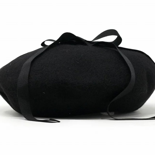 CA4LA(カシラ)の新品　バラ色の帽子　ブラック　ベレー帽　リボン　日本製　ウール　おしゃれ レディースの帽子(ハンチング/ベレー帽)の商品写真