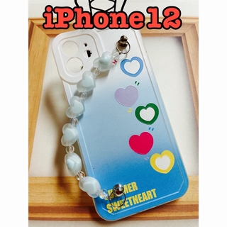 iPhone 12 ケース カバー ハートベルト付き ソフト TPU ブルー 青(iPhoneケース)