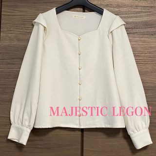 マジェスティックレゴン(MAJESTIC LEGON)のマジェスティックレゴン　とろみ生地　肩フリルパールボタンブラウス(シャツ/ブラウス(長袖/七分))