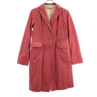 美品 イタリア製 JIL SANDER NAVY ウール ノーカラーコート 赤