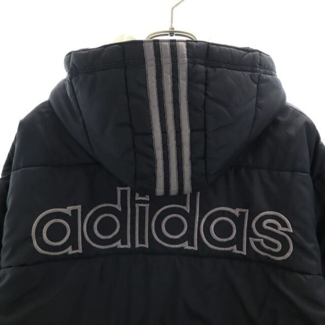 【中古】 アディダス 90s デサント製 ナイロン 中綿 ベンチコート 160 グレー系 adidas スポーツ ロゴ刺繍 フード キッズ 【R221015】