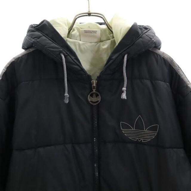 【中古】 アディダス 90s デサント製 ナイロン 中綿 ベンチコート 160 グレー系 adidas スポーツ ロゴ刺繍 フード キッズ 【R221015】