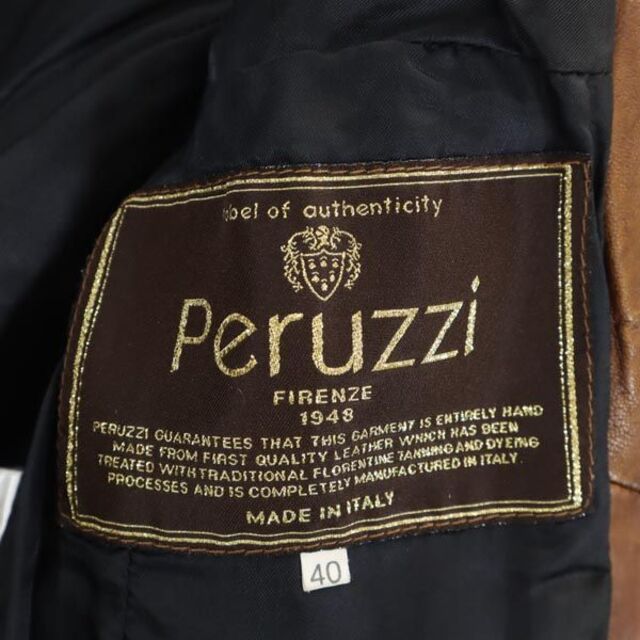 ペルッツィ イタリア製 本革 レザージャケット 40 茶系 Peruzzi