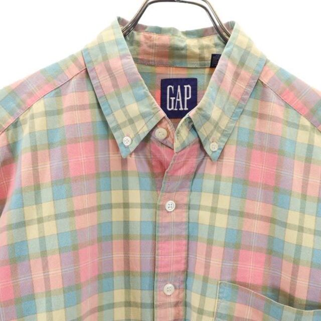 90s OLD GAP 紺タグ ネルシャツ 無地 L オールドギャップ グリーン