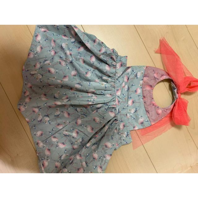 ベビーからキッズまで♡とってもかわいいドレスエプロン♪ワンピース フラミンゴ M キッズ/ベビー/マタニティのキッズ服女の子用(90cm~)(ワンピース)の商品写真