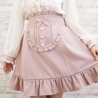リズリサ(LIZ LISA)のLIZLISA  リズリサ   エプロン風フリルスカート　メイド　ピンク(ひざ丈スカート)