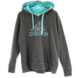 アディダス(adidas)のアディダス ロゴプリント スウェットパーカー L グレー adidas プルオーバー レディース  【R221013】 【中古】(パーカー)