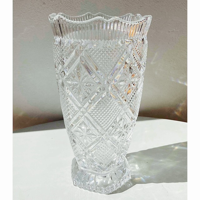 Vintage 70's Glass Flower Vase カッティングガラス