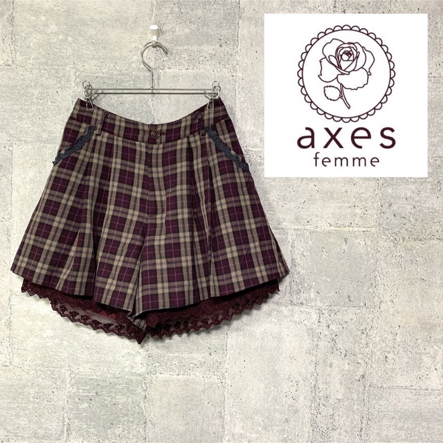 axes femme(アクシーズファム)のaxesfemme 裾レース　チェック柄ショートパンツ レディースのパンツ(ショートパンツ)の商品写真