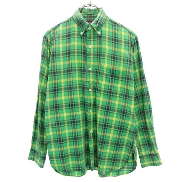 S着丈ネペンテス 日本製 チェック柄 長袖 ボタンダウンシャツ S 緑系 NEPENTHES メンズ   【221025】 メール便可