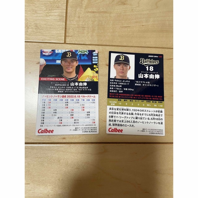 カルビー(カルビー)のゲリラセール！　カルビー　プロ野球チップス　山本由伸　2枚セット エンタメ/ホビーのテーブルゲーム/ホビー(野球/サッカーゲーム)の商品写真