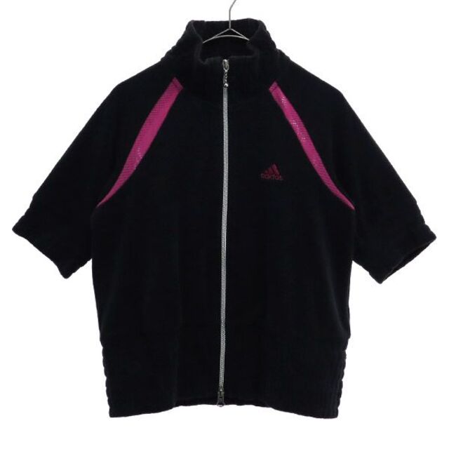 アディダス パイル地 半袖ジップパーカー M ブラック×ピンク adidas