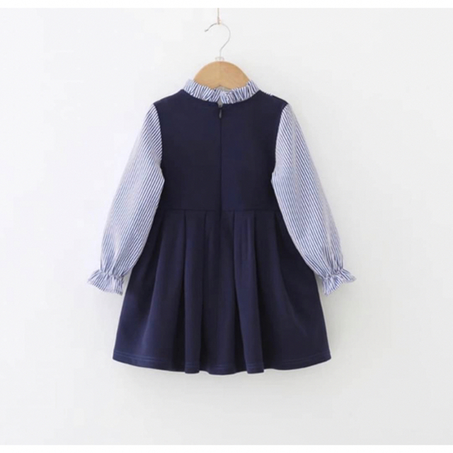 ワンピース　キッズ　ネイビー　ドレス　100cm 長袖　フリル　フォーマル  キッズ/ベビー/マタニティのキッズ服女の子用(90cm~)(ワンピース)の商品写真