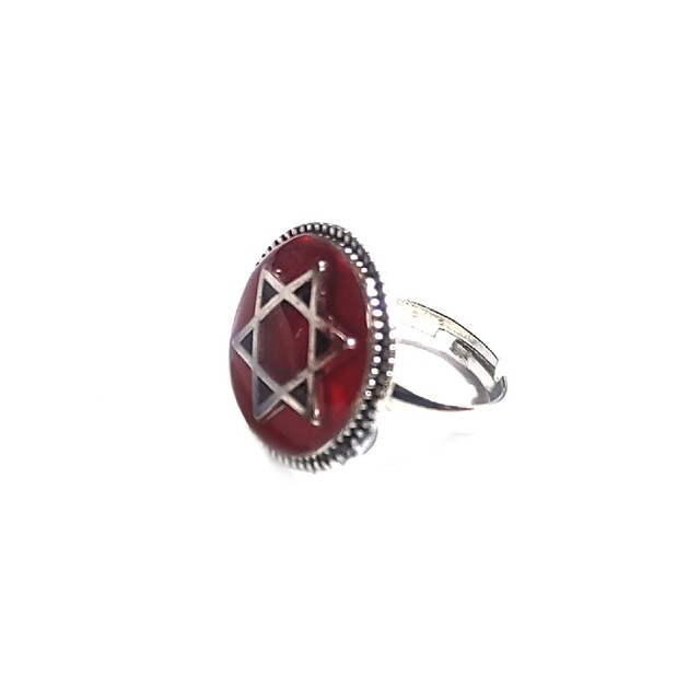H3977【新品】六芒星 フリーサイズ 指輪 赤 レッド レディースのアクセサリー(リング(指輪))の商品写真