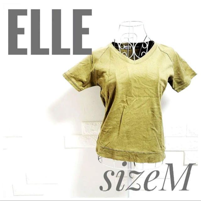 ELLE(エル)のELLE エル 半袖 レディース Tシャツ カーキ 無地 Mサイズ レディースのトップス(Tシャツ(半袖/袖なし))の商品写真