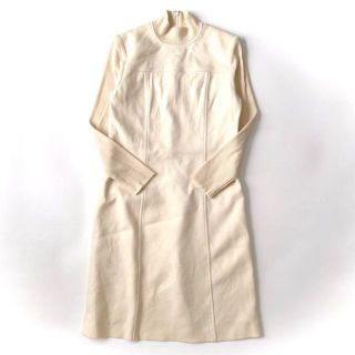 クレージュ(Courreges)のクレージュ　ウール切替リブ袖ワンピース　ロゴ　ボトルネック　ハイネックワンピース(ひざ丈ワンピース)