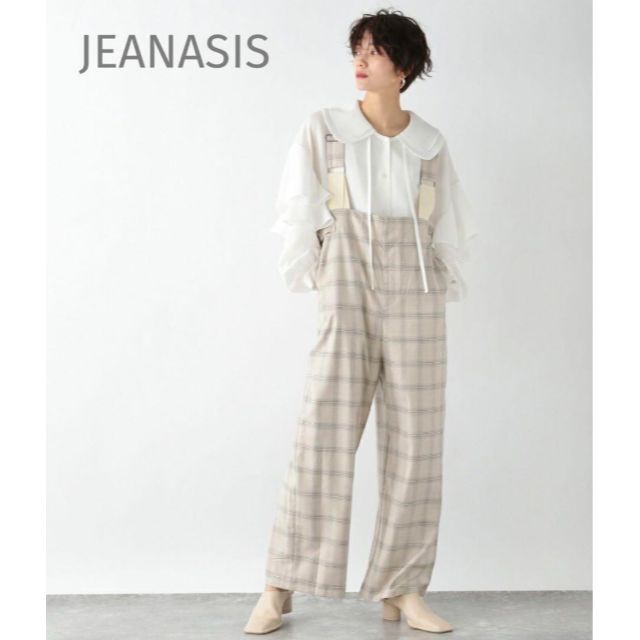 JEANASIS(ジーナシス)の【新品未使用】JIENASIS チェックサロペット　ベージュ レディースのパンツ(サロペット/オーバーオール)の商品写真