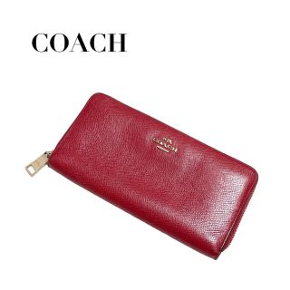 コーチ(COACH)の【コーチ】ラウンドジップ長財布　レザー　レッド(財布)