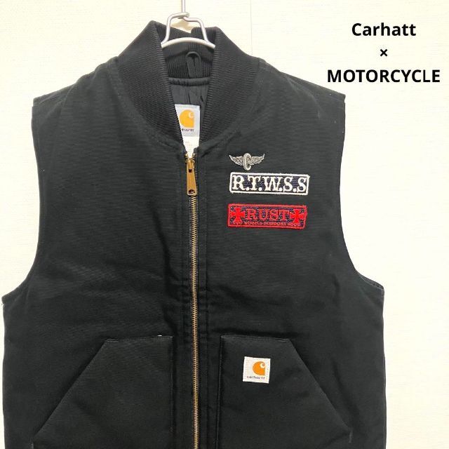 【希少】 カーハート オールド 刺繍ロゴ ストリート ダック ベスト 黒　バイク企業系や