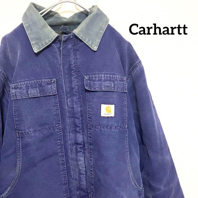 90s Carhartt 襟コーデュロイミドル丈ダックジャケット ネイビー