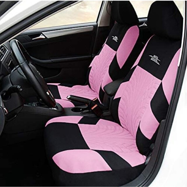 車 普通車軽自動車シートカバー9シートセット汎用 カット可能  限定色ピンク黒 2