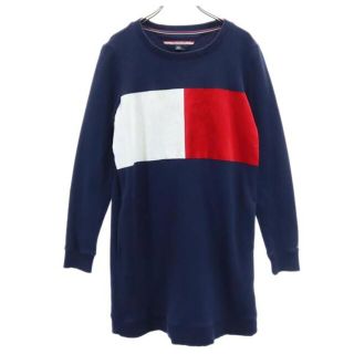 トミーヒルフィガー(TOMMY HILFIGER)のトミーヒルフィガー プリント ロング スウェット トレーナー XS ネイビー TOMMY HILFIGER 裏起毛 レディース  【220928】 【中古】(トレーナー/スウェット)