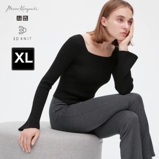 ユニクロ UNIQLO 3Dリブスクエアネックセーター マメクロコラボ 長袖 黒(ニット/セーター)