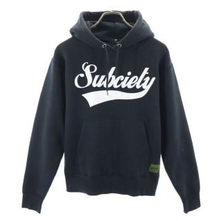 サブサエティ(Subciety)のサブサエティ ロゴ プリント スウェットパーカー S 黒 Subciety 裏起毛 メンズ  【R220929】 【中古】(パーカー)