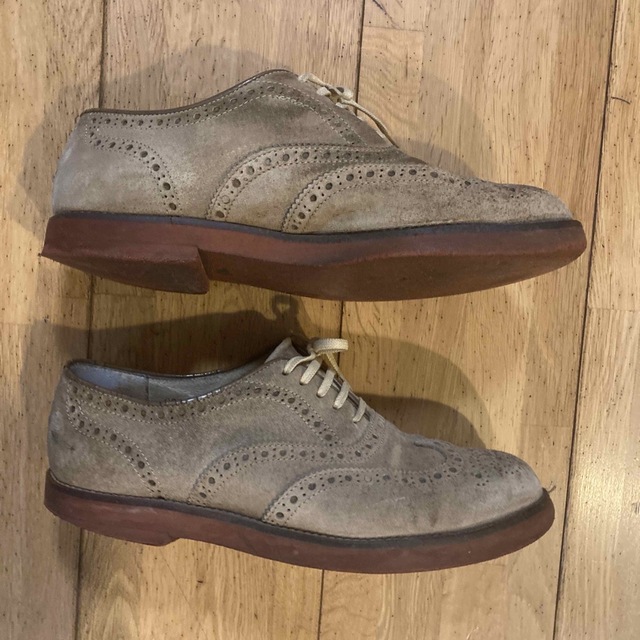 Hush Puppies ベージュ スエード ウイングチップ シューズ